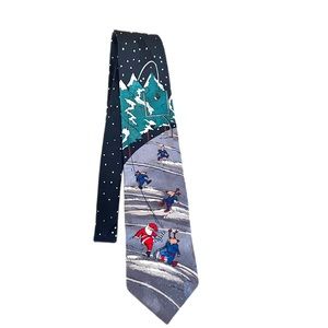 Hallmark Santa Reindeer Snow Football Christmas Black and Gray Imported Silk Tie